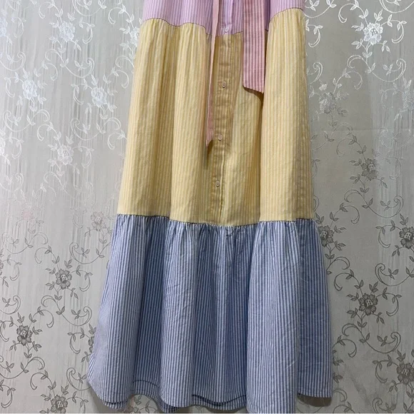 English Factory Sweet Heart Seersucker Colorblock Effie Ruffle Maxi Dress XS - Picture 8 of 10